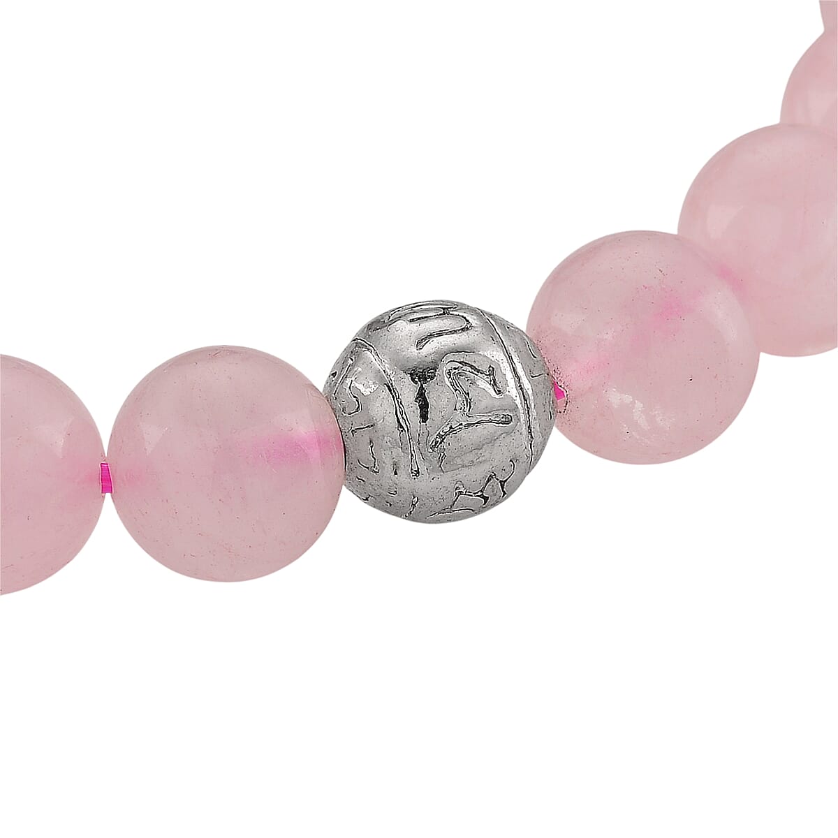 Strada Rose Quartz Japanese Movement Beaded Stretch Bracelet Watch with 2pcs Pixiu Charm (7-7.5In) in Silvertone 30.00 ctw image number 6