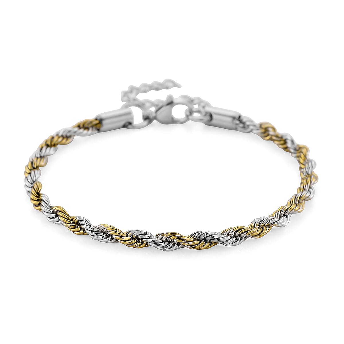 Rope Chain Bracelet (7.5-9.5In) in ION Plated YG and Stainless Steel image number 0