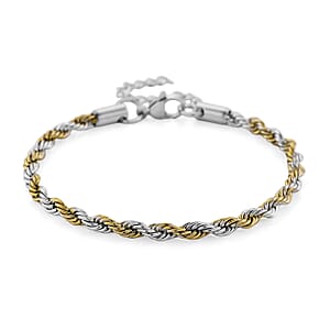 Rope Chain Bracelet (7.5-9.5In) in ION Plated YG and Stainless Steel