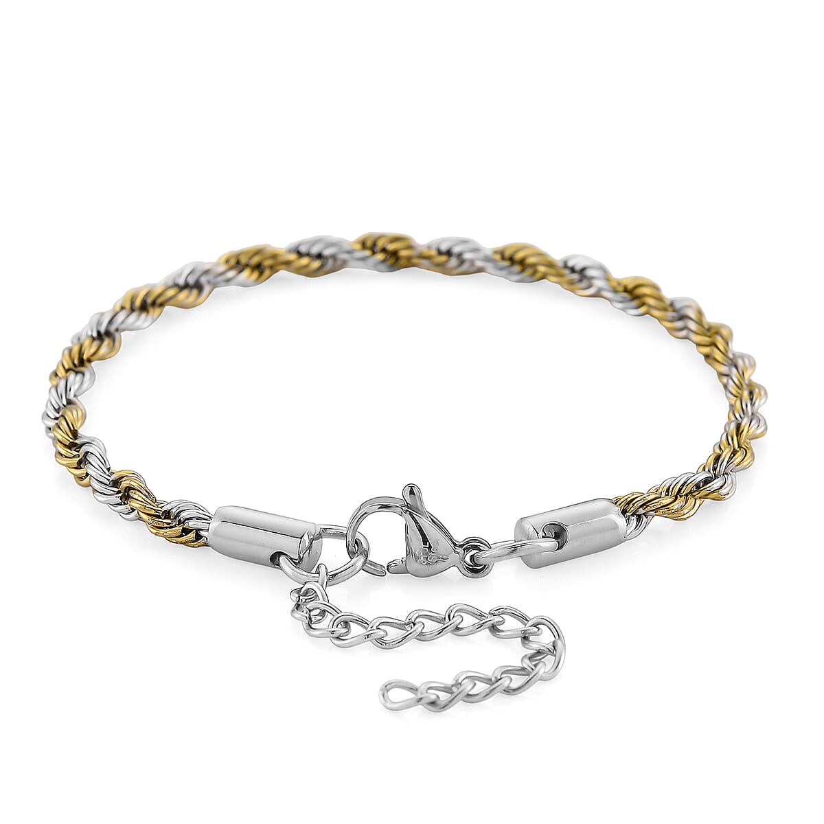 Rope Chain Bracelet (7.5-9.5In) in ION Plated YG and Stainless Steel image number 2