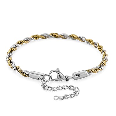 Rope Chain Bracelet (7.5-9.5In) in ION Plated YG and Stainless Steel