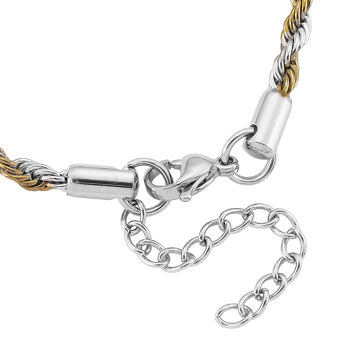 Rope Chain Bracelet (7.5-9.5In) in ION Plated YG and Stainless Steel image number 3