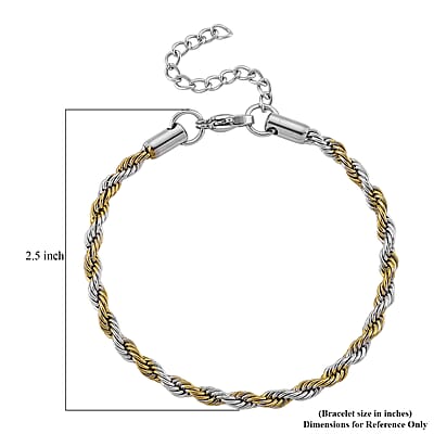 Rope Chain Bracelet (7.5-9.5In) in ION Plated YG and Stainless Steel