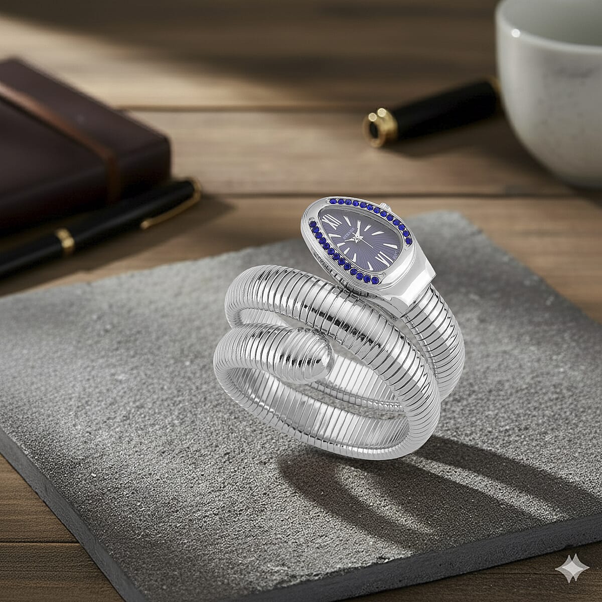 Strada Blue Austrian Crystal Japanese Movement Watch in Silvertone image number 1