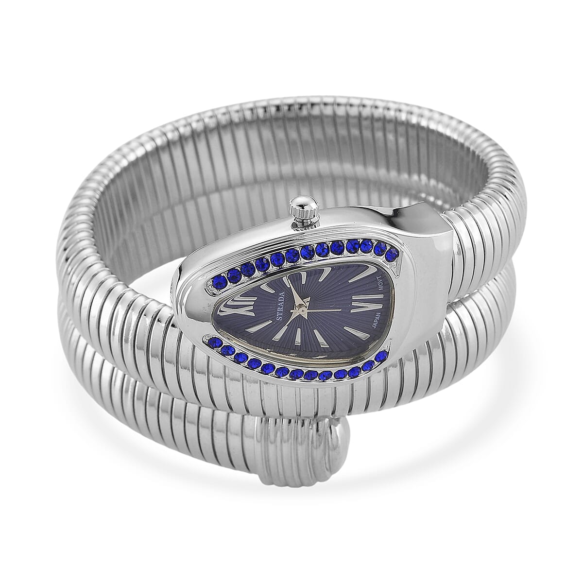 Strada Blue Austrian Crystal Japanese Movement Watch in Silvertone image number 3