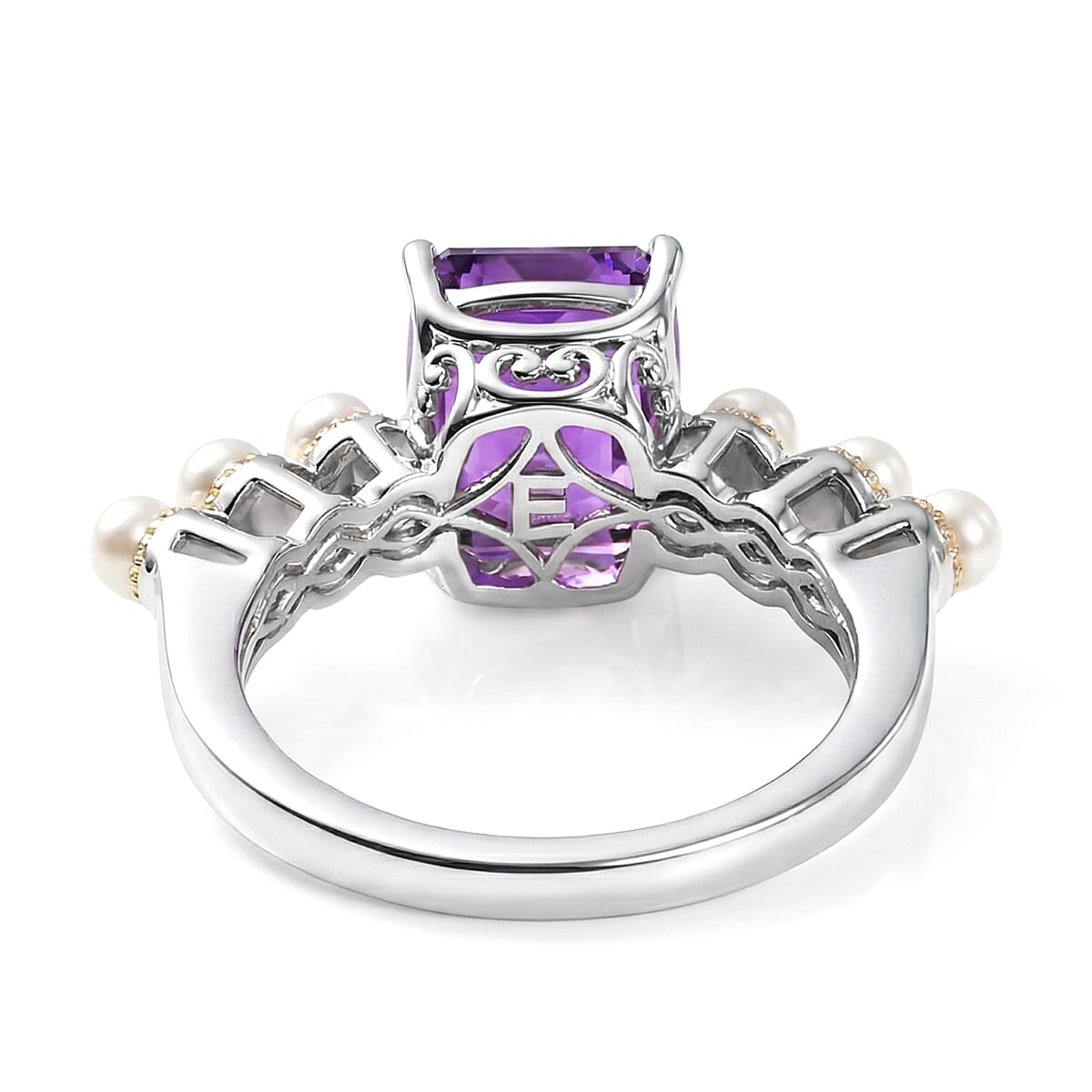 EverTrue African Amethyst and Freshwater Pearl 3.00 ctw Harmony Ring in 18K YG Plated and Platinum Bond (Size 5.0) image number 4
