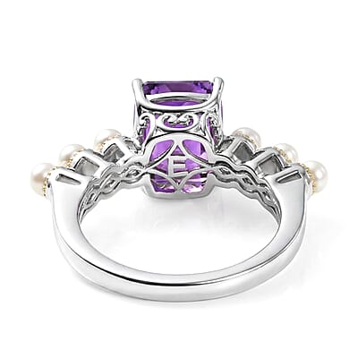 EverTrue African Amethyst and Freshwater Pearl 3.00 ctw Harmony Ring in 18K YG Plated and Platinum Bond (Size 5.0)