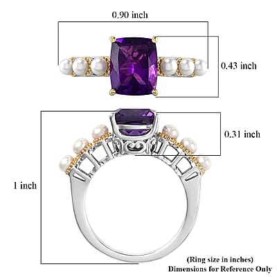 EverTrue African Amethyst and Freshwater Pearl 3.00 ctw Harmony Ring in 18K YG Plated and Platinum Bond (Size 7.0)