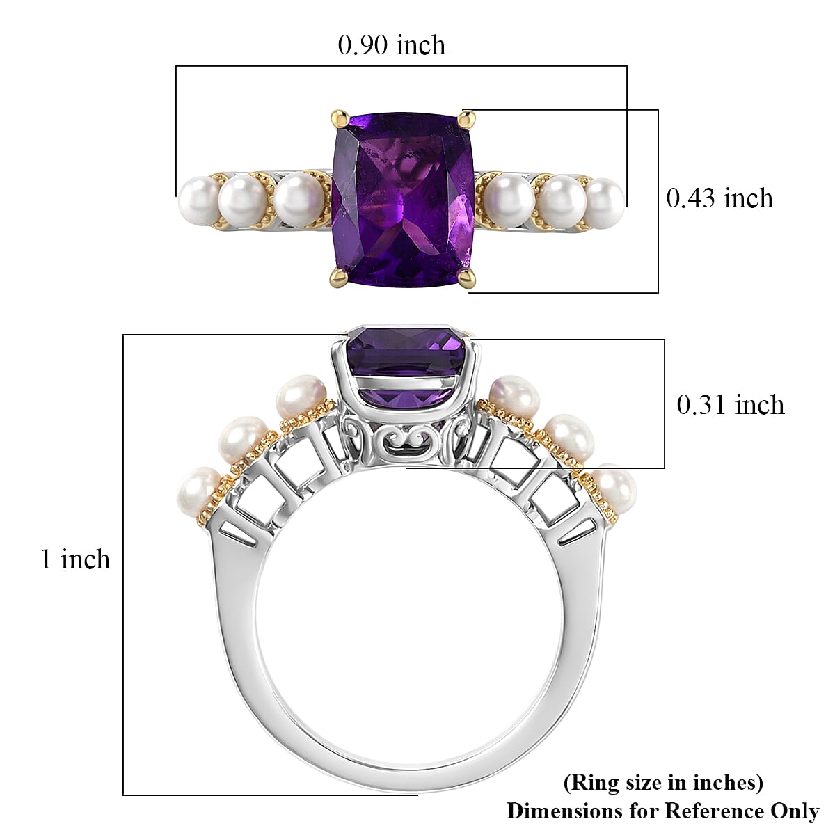 EverTrue African Amethyst and Freshwater Pearl 3.00 ctw Harmony Ring in 18K YG Plated and Platinum Bond (Size 8.0) image number 5