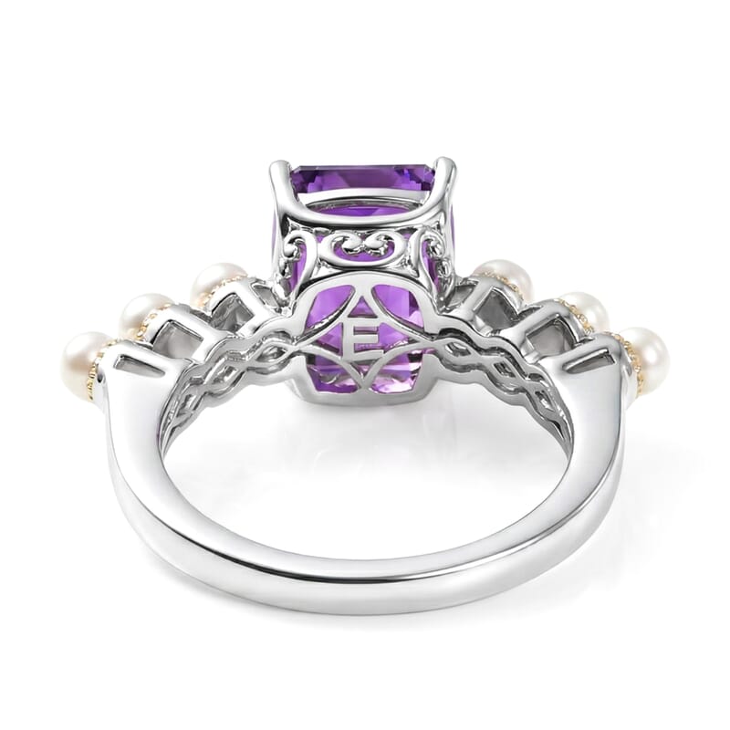 EverTrue African Amethyst and Freshwater Pearl 3.00 ctw Harmony Ring in 18K YG Plated and Platinum Bond (Size 9.0)