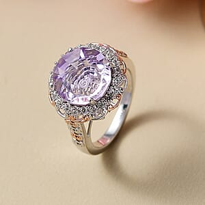 EverTrue Rose De France Amethyst and White Zircon 6.90 ctw Ring in 18K RG Plated and Platinum Bond (Size 10.0)