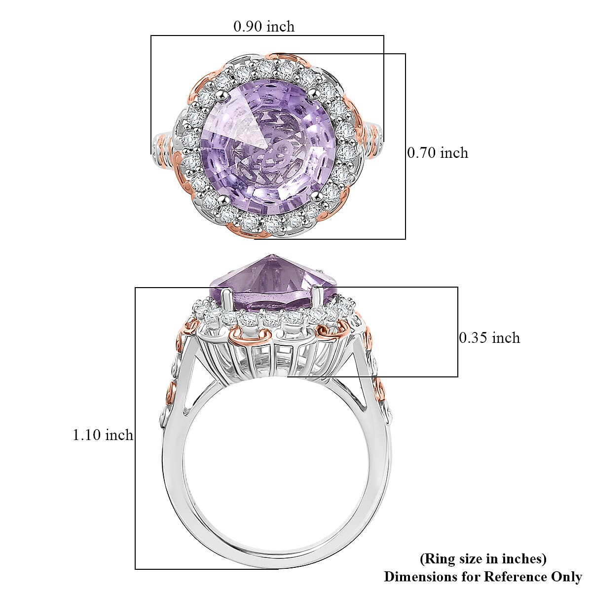 EverTrue Rose De France Amethyst and White Zircon 6.90 ctw Ring in 18K RG Plated and Platinum Bond (Size 10.0) image number 5