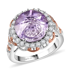 EverTrue Rose De France Amethyst and White Zircon 6.90 ctw Crown Legacy Ring in 18K RG Plated and Platinum Bond (Size 6.0)