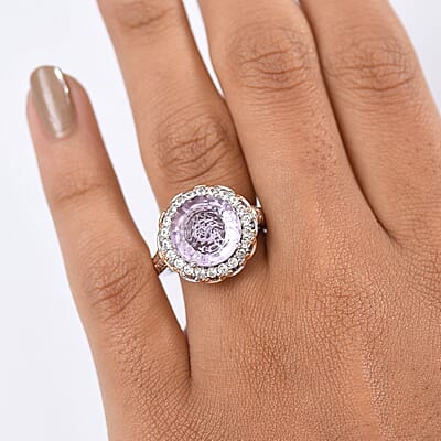 EverTrue Rose De France Amethyst and White Zircon 6.90 ctw Crown Legacy Ring in 18K RG Plated and Platinum Bond (Size 7.0)