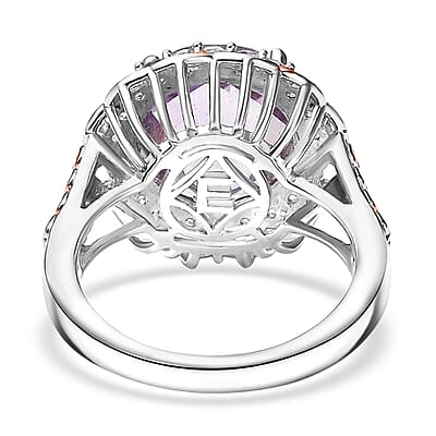 EverTrue Rose De France Amethyst and White Zircon 6.90 ctw Crown Legacy Ring in 18K RG Plated and Platinum Bond (Size 7.0)