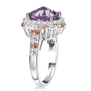 EverTrue Rose De France Amethyst and White Zircon 6.90 ctw Crown Legacy Ring in 18K RG Plated and Platinum Bond (Size 8.0)