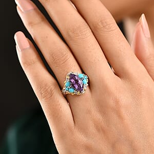 EverTrue Bolivian Amethyst and Lagoon Turquoise 3.15 ctw Ring in 18K YG Plated and Platinum Bond (Size 10.0)