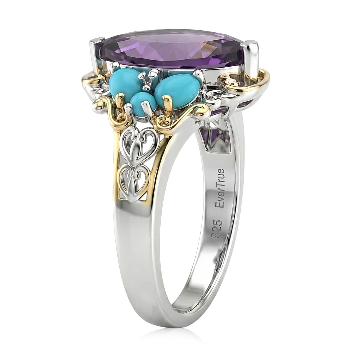 EverTrue Bolivian Amethyst and Lagoon Turquoise 3.15 ctw Ring in 18K YG Plated and Platinum Bond (Size 10.0) image number 3
