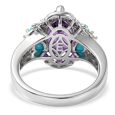 EverTrue Bolivian Amethyst and Lagoon Turquoise 3.15 ctw Ring in 18K YG Plated and Platinum Bond (Size 10.0)