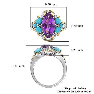EverTrue Bolivian Amethyst and Lagoon Turquoise 3.15 ctw Ring in 18K YG Plated and Platinum Bond (Size 10.0)