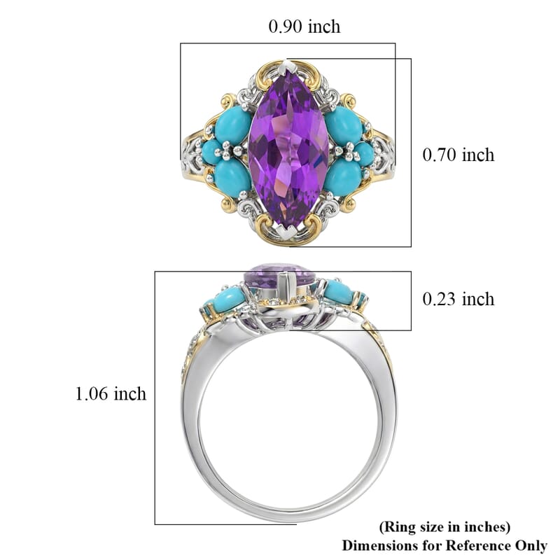 EverTrue Bolivian Amethyst and Lagoon Turquoise 3.15 ctw Ring in 18K YG Plated and Platinum Bond (Size 10.0)