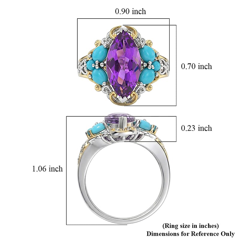 EverTrue Bolivian Amethyst and Lagoon Turquoise 3.15 ctw Ring in 18K YG Plated and Platinum Bond (Size 7.0)