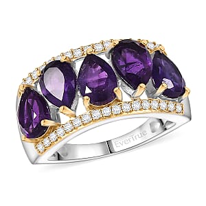EverTrue African Amethyst and White Zircon 3.60 ctw Crown Cascade Ring in 18K YG Plated and Platinum Bond (Size 5.0)