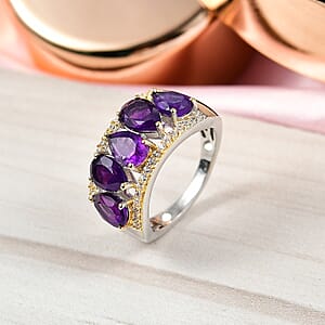 EverTrue African Amethyst and White Zircon 3.60 ctw Crown Cascade Ring in 18K YG Plated and Platinum Bond (Size 5.0)