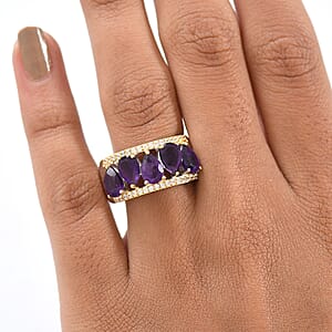EverTrue African Amethyst and White Zircon 3.60 ctw Crown Cascade Ring in 18K YG Plated and Platinum Bond (Size 5.0)