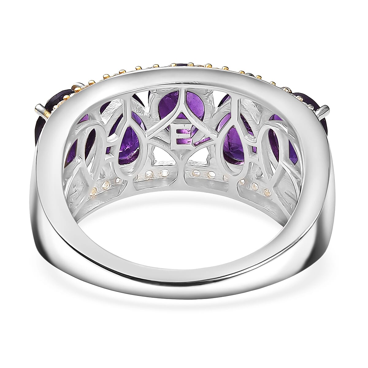 EverTrue African Amethyst and White Zircon 3.60 ctw Crown Cascade Ring in 18K YG Plated and Platinum Bond (Size 5.0) image number 4