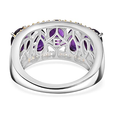 EverTrue African Amethyst and White Zircon 3.60 ctw Crown Cascade Ring in 18K YG Plated and Platinum Bond (Size 5.0)