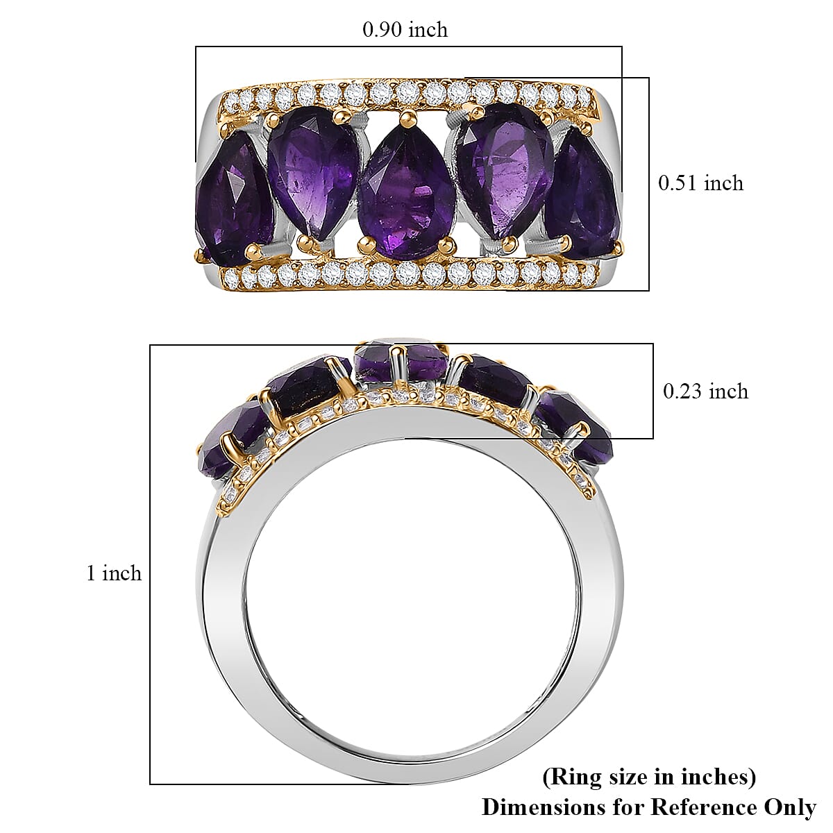 EverTrue African Amethyst and White Zircon 3.60 ctw Crown Cascade Ring in 18K YG Plated and Platinum Bond (Size 5.0) image number 5