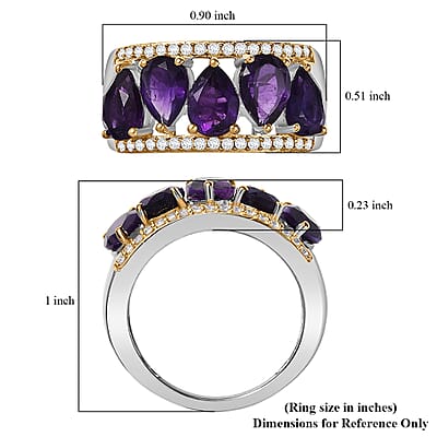 EverTrue African Amethyst and White Zircon 3.60 ctw Crown Cascade Ring in 18K YG Plated and Platinum Bond (Size 7.0)