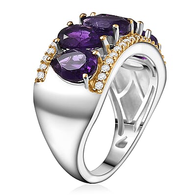 EverTrue African Amethyst and White Zircon 3.60 ctw Crown Cascade Ring in 18K YG Plated and Platinum Bond (Size 8.0)