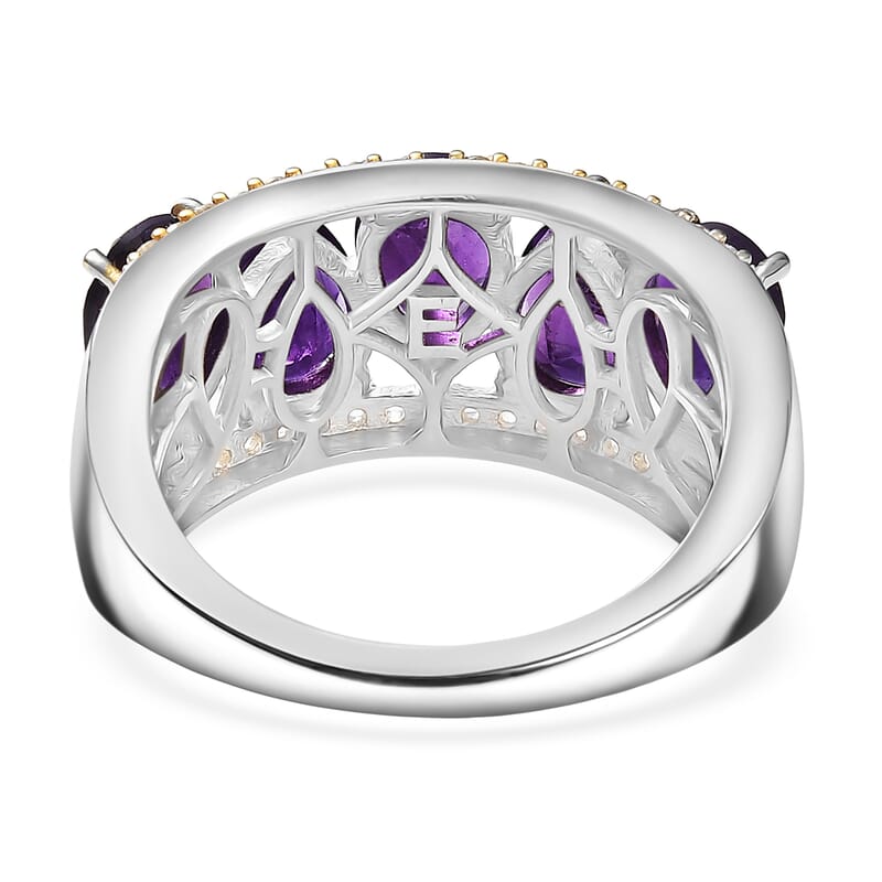 EverTrue African Amethyst and White Zircon 3.60 ctw Crown Cascade Ring in 18K YG Plated and Platinum Bond (Size 8.0)