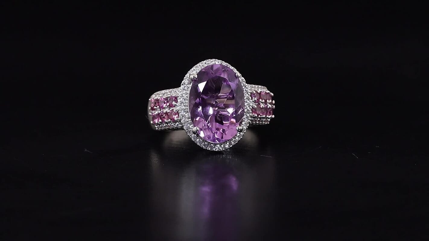 EverTrue Rose De France Amethyst, Multi Gemstone Ring in Platinum Bond (Size 10.0) 6.90 ctw