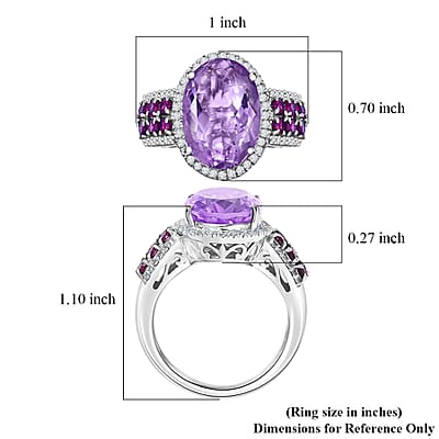 EverTrue Rose De France Amethyst and Multi Gemstone 6.90 ctw Imperial Majesty Ring in Platinum Bond (Size 10.0)