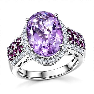 EverTrue Rose De France Amethyst and Multi Gemstone 6.90 ctw Imperial Majesty Ring in Platinum Bond (Size 6.0)