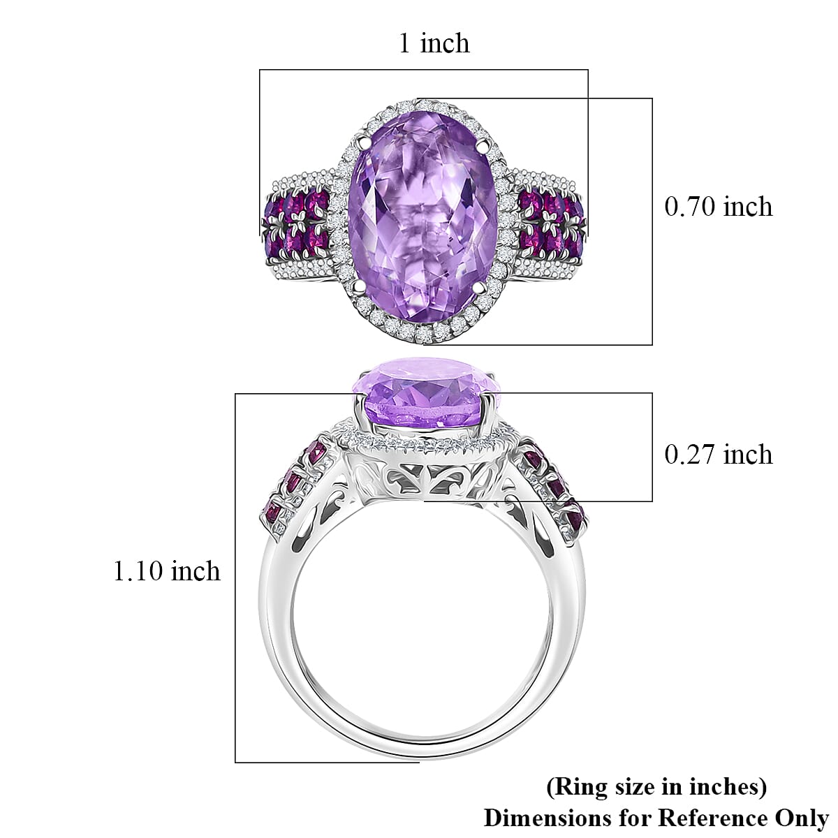 EverTrue Rose De France Amethyst and Multi Gemstone 6.90 ctw Imperial Majesty Ring in Platinum Bond (Size 6.0)