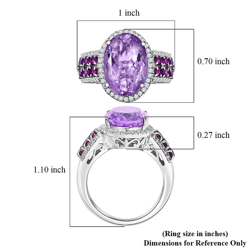 EverTrue Rose De France Amethyst and Multi Gemstone 6.90 ctw Imperial Majesty Ring in Platinum Bond (Size 7.0)