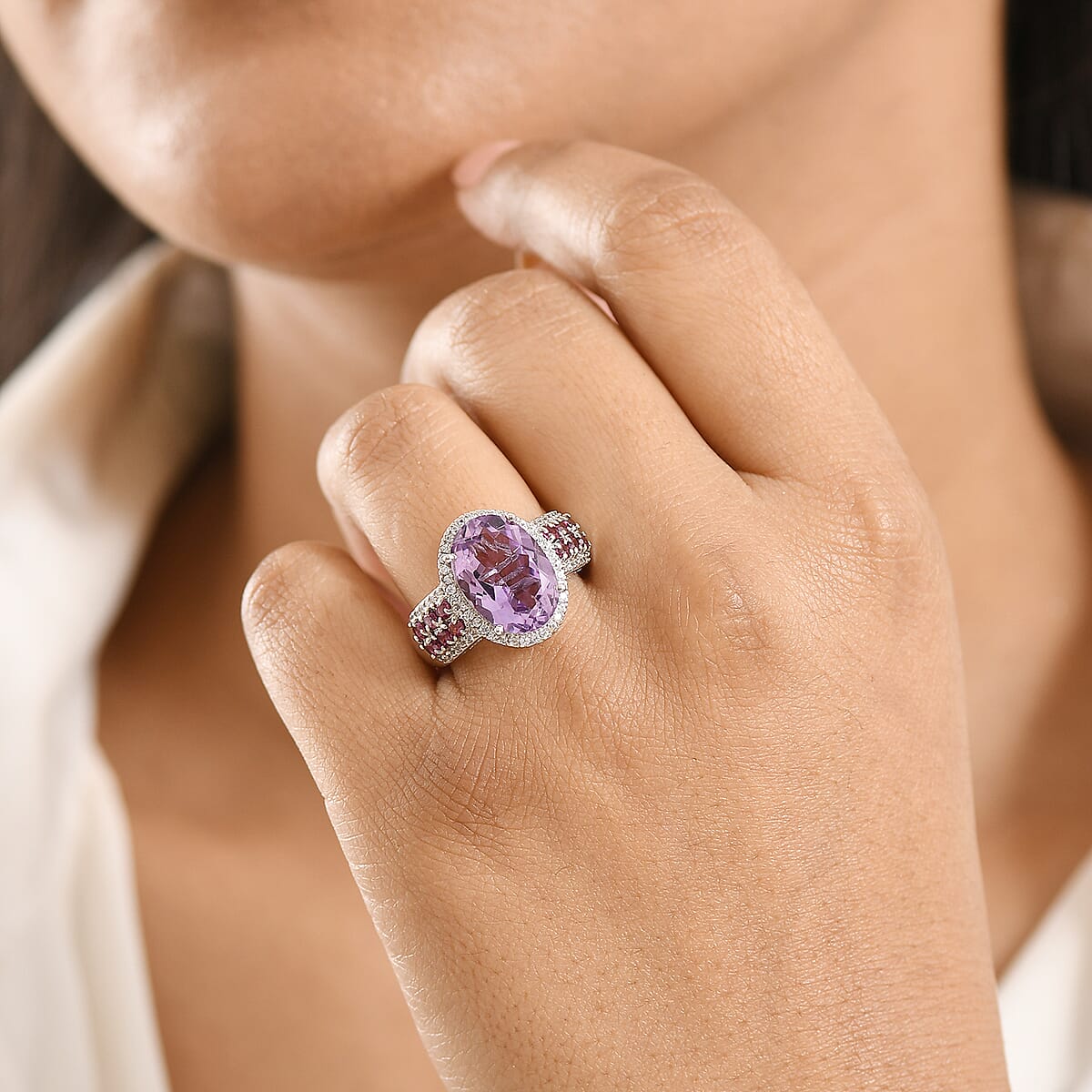 EverTrue Rose De France Amethyst and Multi Gemstone 6.90 ctw Imperial Majesty Ring in Platinum Bond (Size 8.0) image number 2