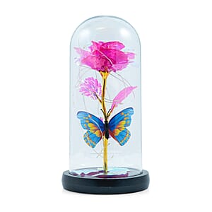 Closeout Pink Rose & Butterlfly in Glass Dome with LED Lights