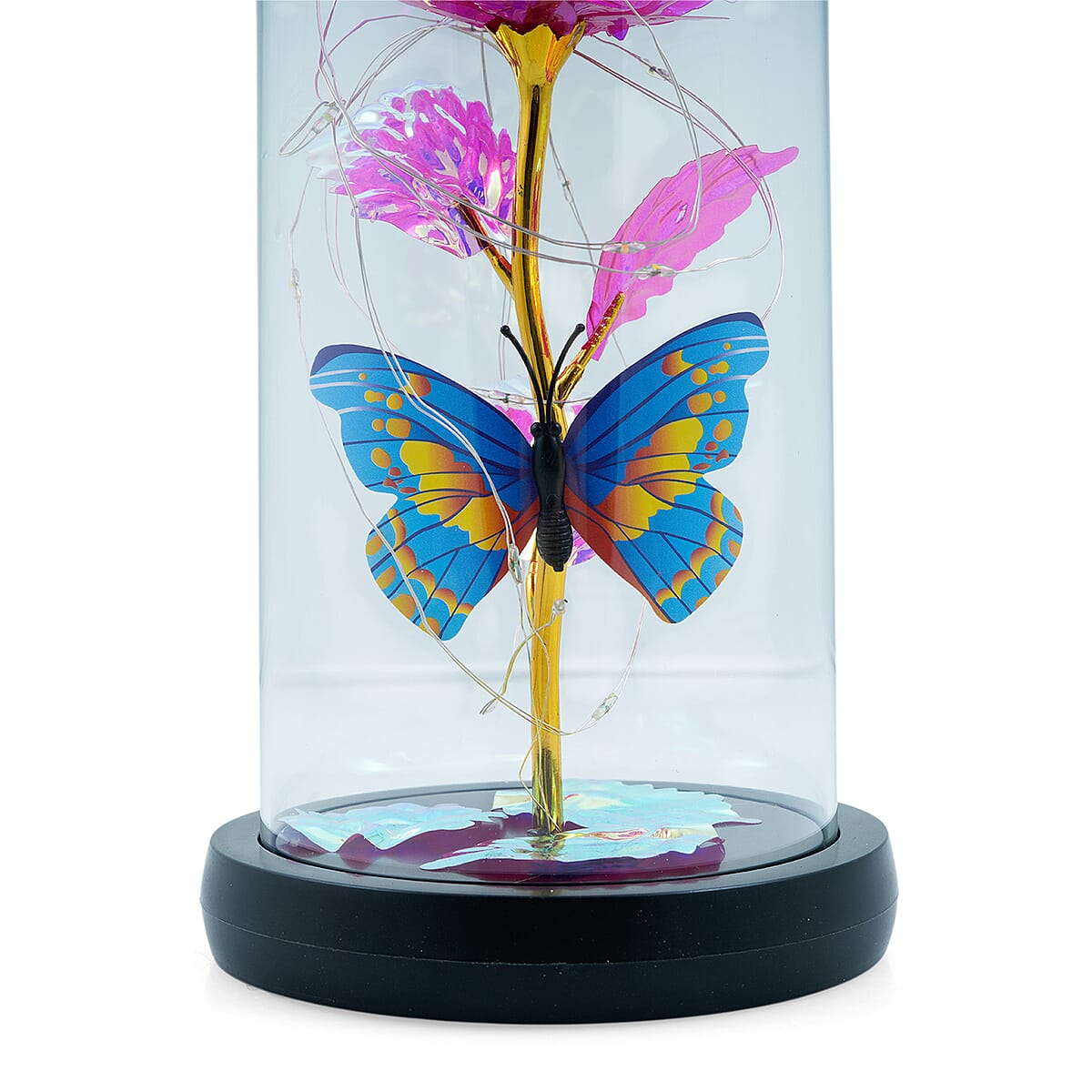 Closeout Pink Rose & Butterlfly in Glass Dome with LED Lights image number 3