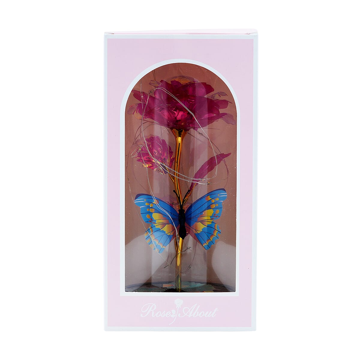 Closeout Pink Rose & Butterlfly in Glass Dome with LED Lights image number 5