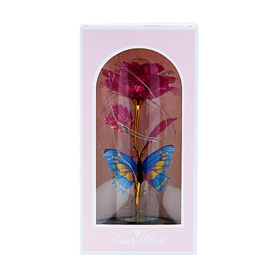 Closeout Pink Rose & Butterlfly in Glass Dome with LED Lights