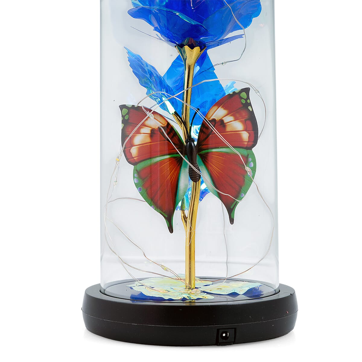 Closeout Blue Rose & Butterlfly in Glass Dome with LED Lights image number 3