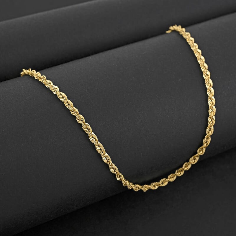 2.5mm Laser Rope Chain Necklace in 10K Yellow Gold 4.1 Grams 24 Inches