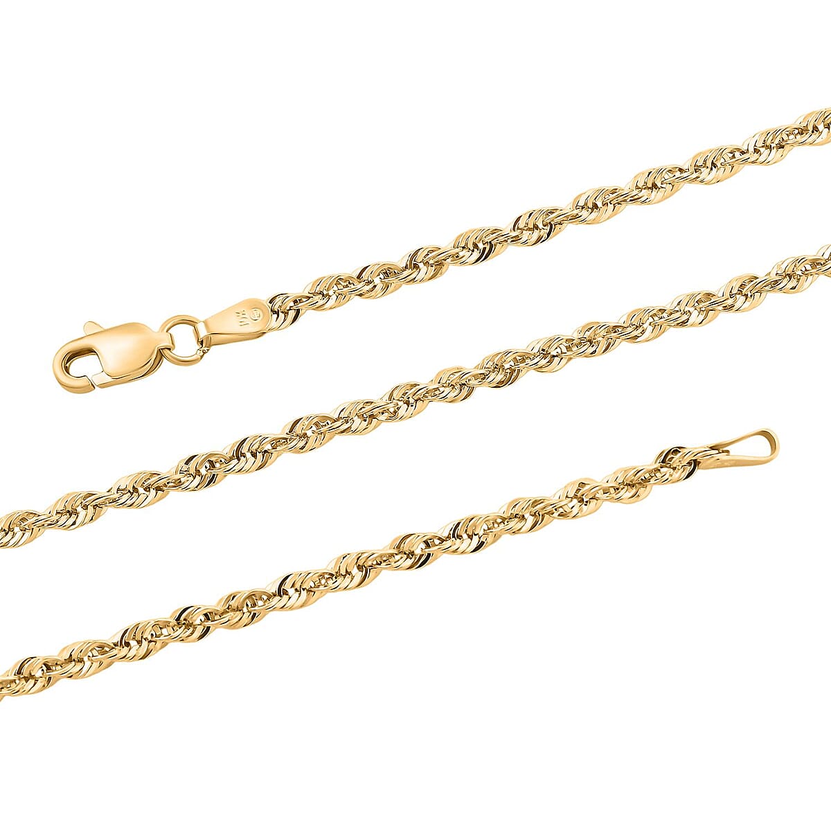 2.5mm Laser Rope Chain Necklace in 10K Yellow Gold 4.1 Grams 24 Inches image number 4