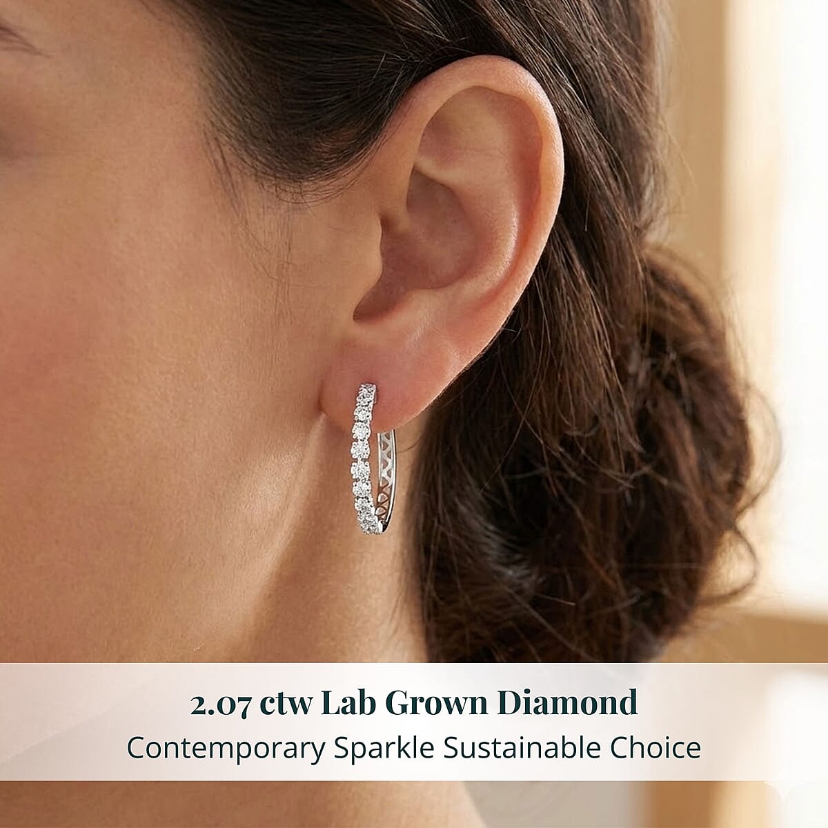 Luxuriant Lab Grown Diamond G SI 2.07 ctw Stars Arc Hoop Earrings in Sterling Silver image number 1