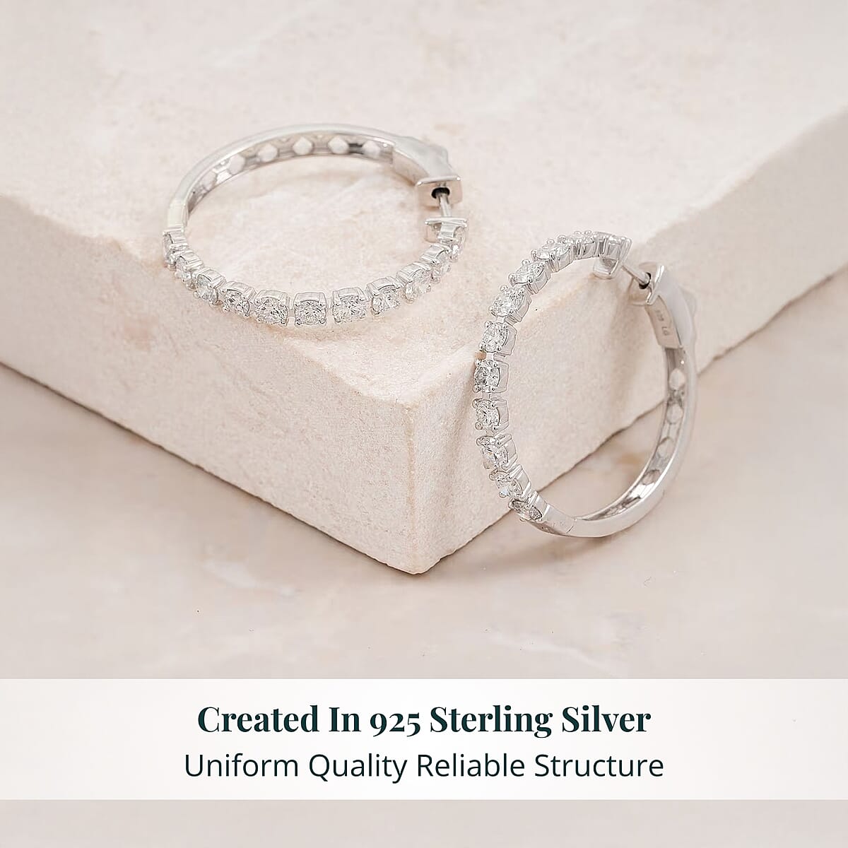 Luxuriant Lab Grown Diamond G SI 2.07 ctw Stars Arc Hoop Earrings in Sterling Silver image number 2